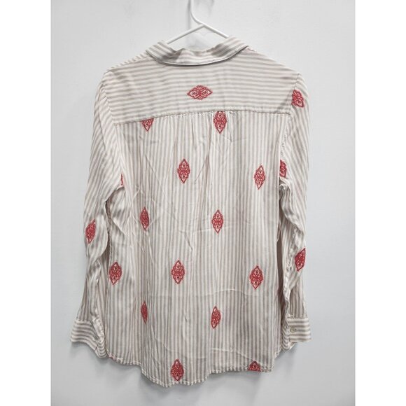 Chicos Button up Shirt Womens Medium Embroidered Striped Long Sleeve BOHO Casual - Picture 8 of 10